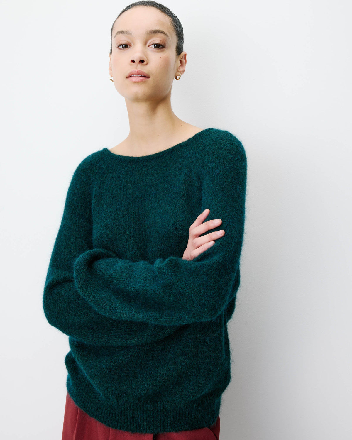 Pull ample en maille dos nu croisé emeraude Anthemis