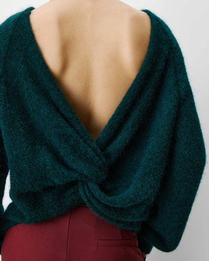 Pull ample en maille dos nu croisé emeraude Anthemis