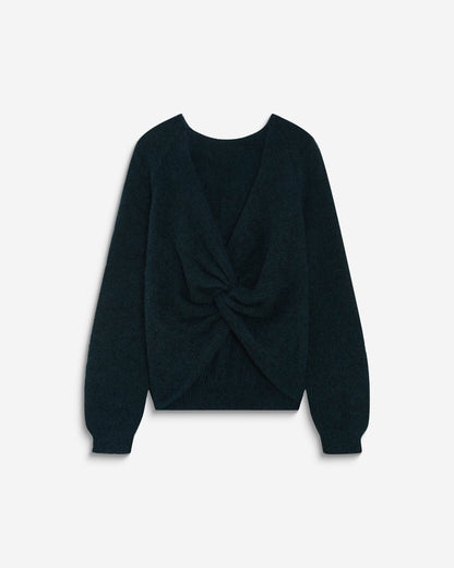 Pull ample en maille dos nu croisé emeraude Anthemis