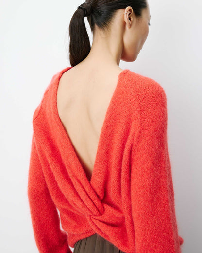 Pull ample en maille dos nu croisé sanguine Anthemis