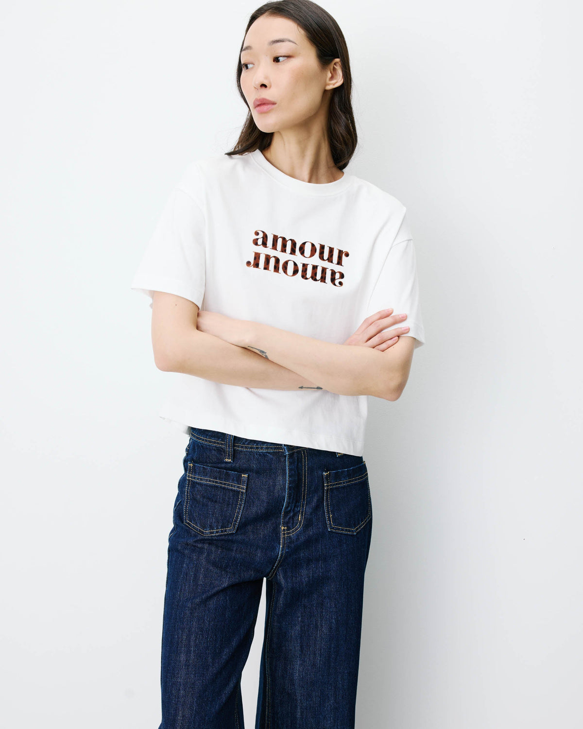 T-shirt en coton manches courtes à inscription ivoire Anis