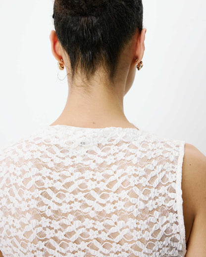 Top ajusté sans manches en dentelle ecru Avila