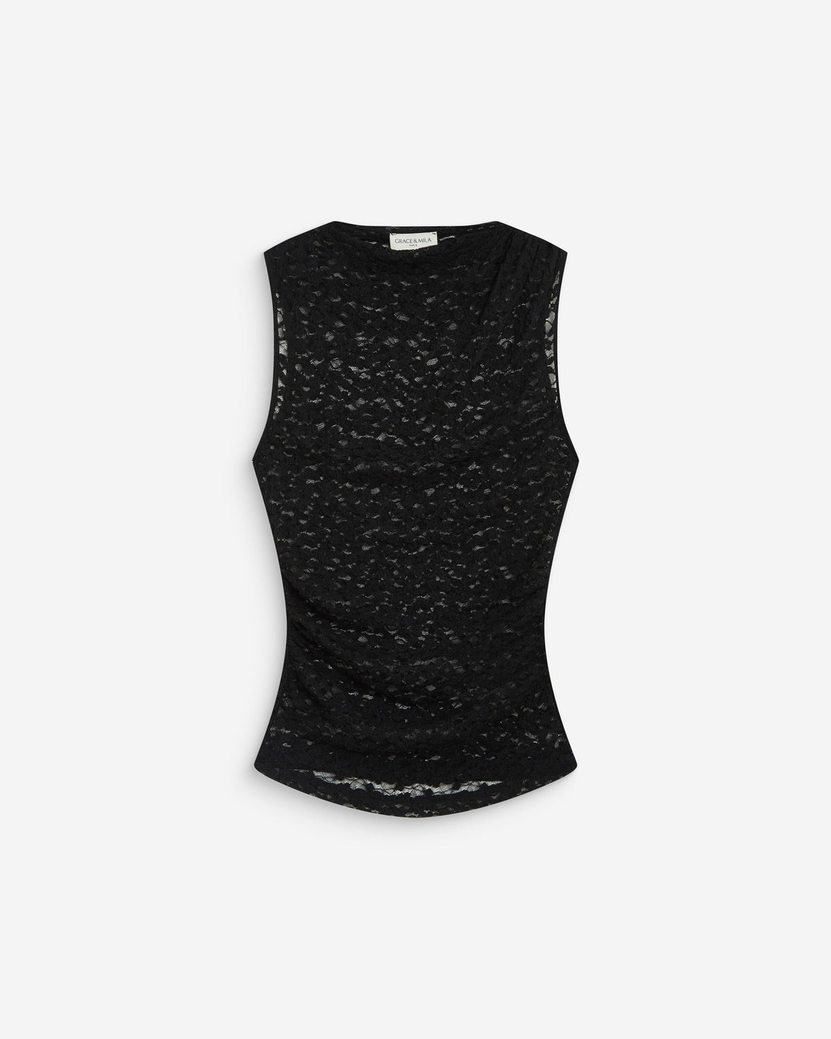 Top ajusté sans manches en dentelle noir Avila