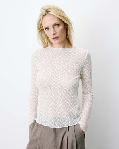 Top en dentelle transparente manches longues ecru Aube