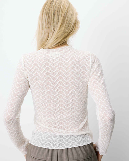 Top en dentelle transparente manches longues ecru Aube