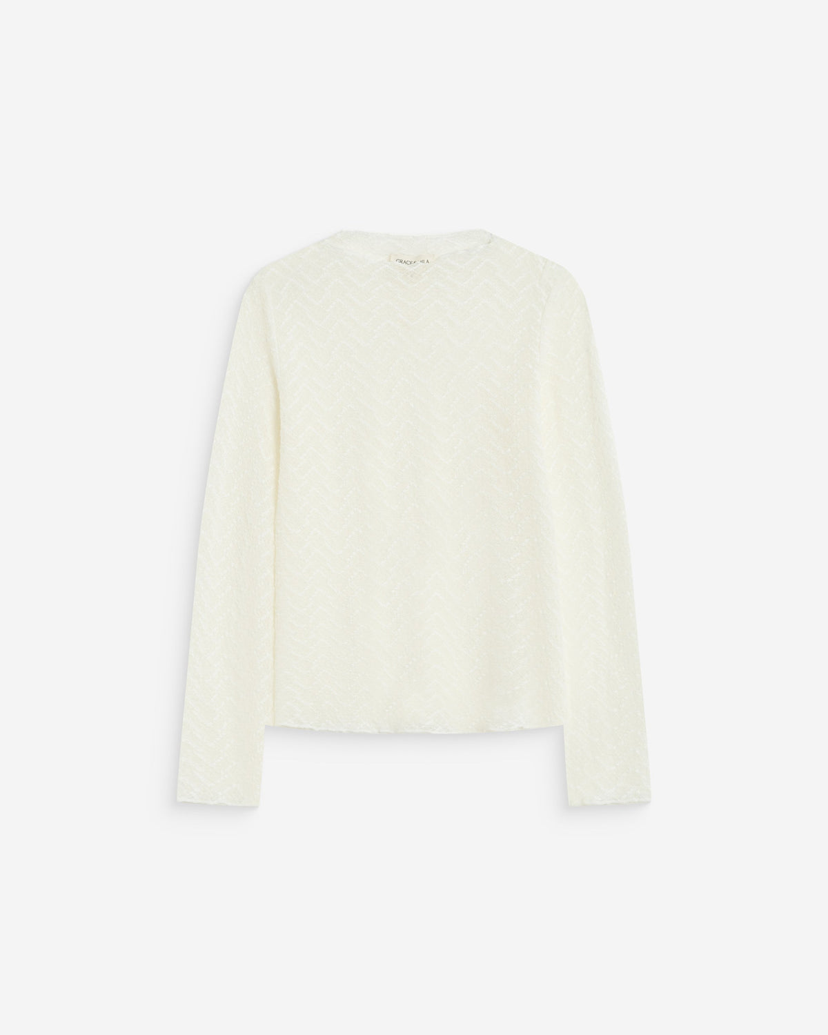 Top en dentelle transparente manches longues ecru Aube