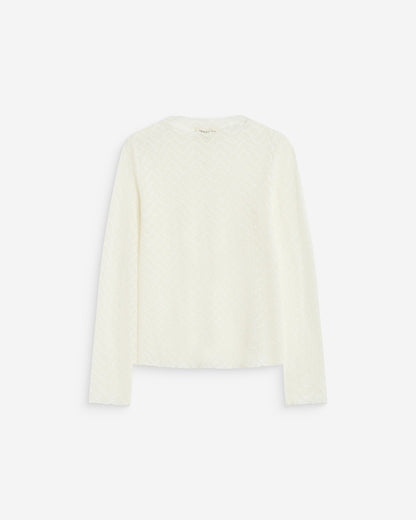 Top en dentelle transparente manches longues ecru Aube