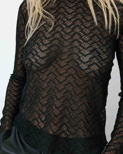 Top en dentelle transparente manches longues noir Aube