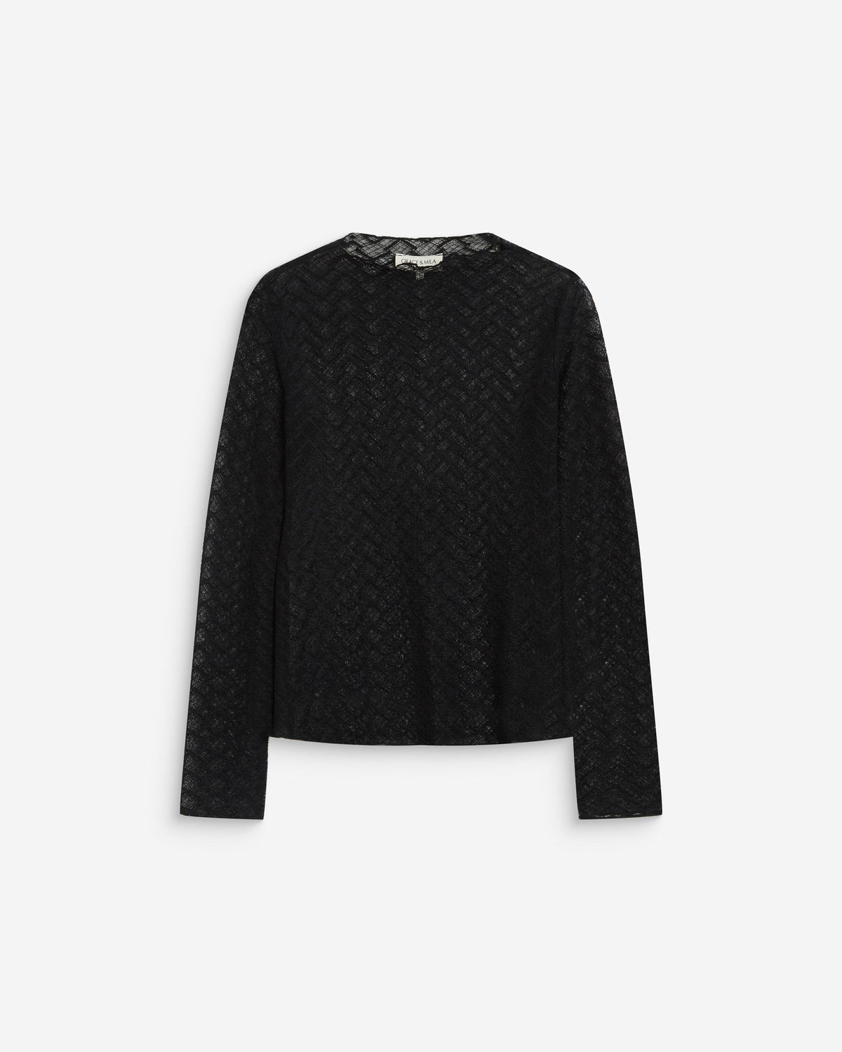 Top en dentelle transparente manches longues noir Aube