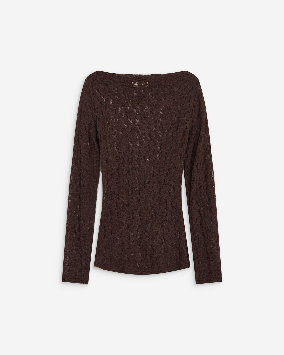 Top en dentelle drapé col bateau chocolat Avoine
