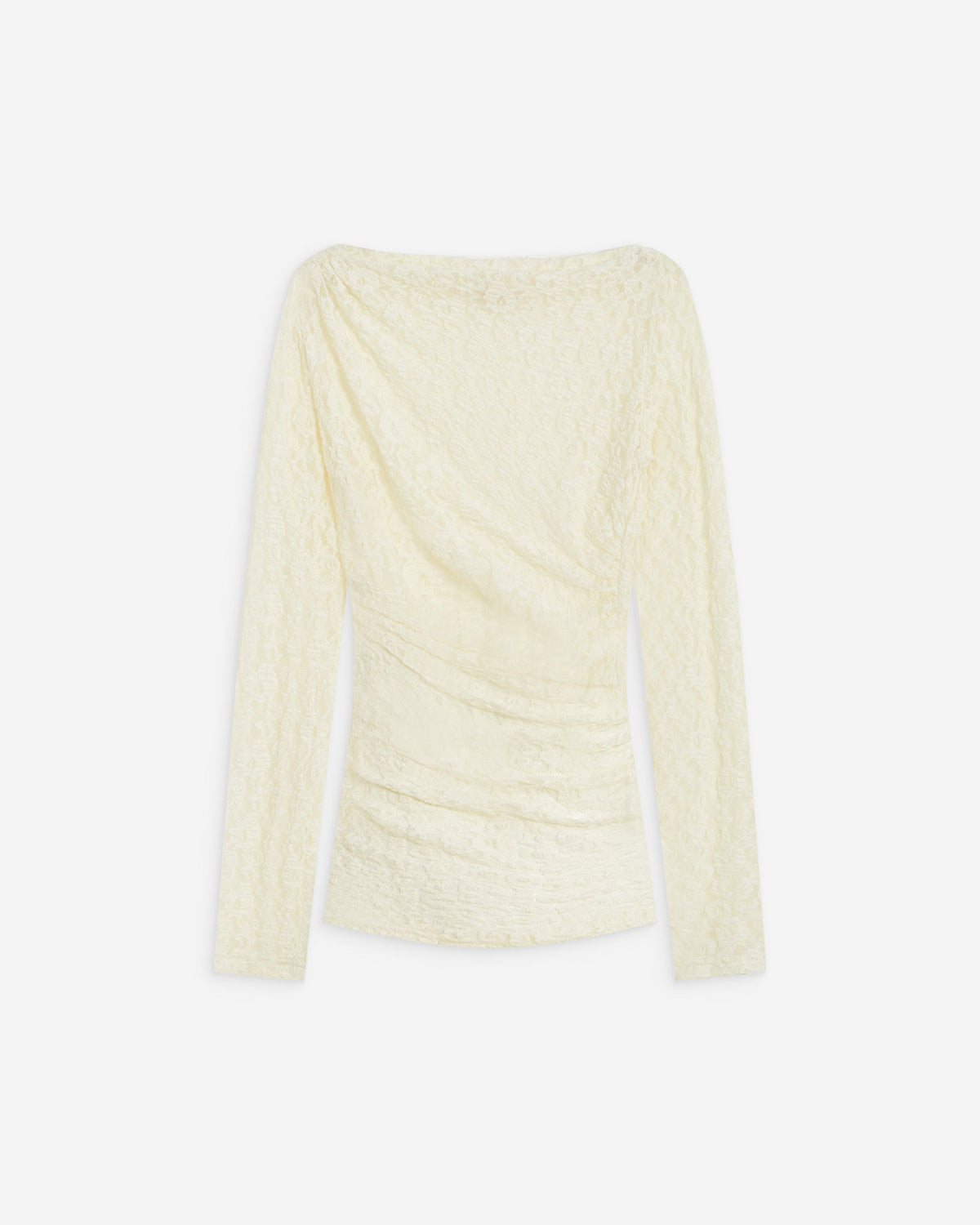 Top en dentelle drapé col bateau ecru Avoine