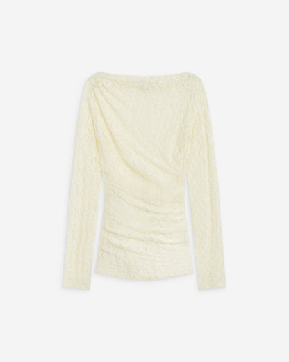 Top en dentelle drapé col bateau ecru Avoine