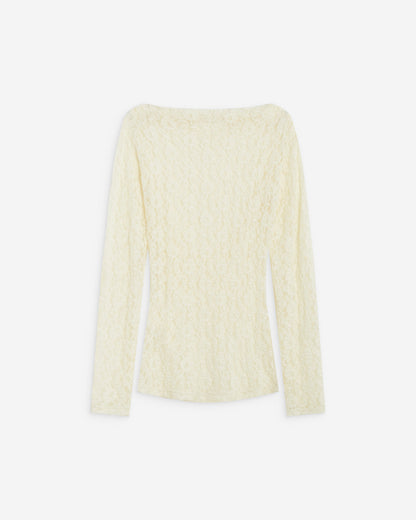 Top en dentelle drapé col bateau ecru Avoine
