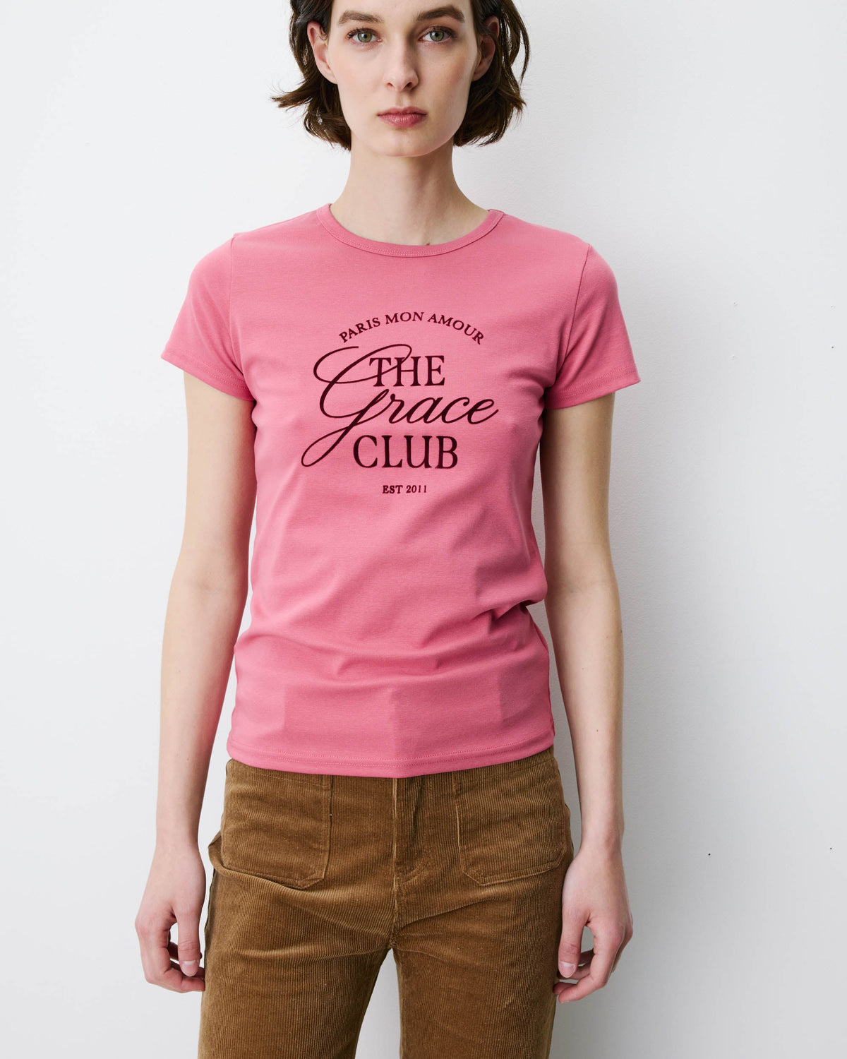 T-shirt col rond à message blush Amoris