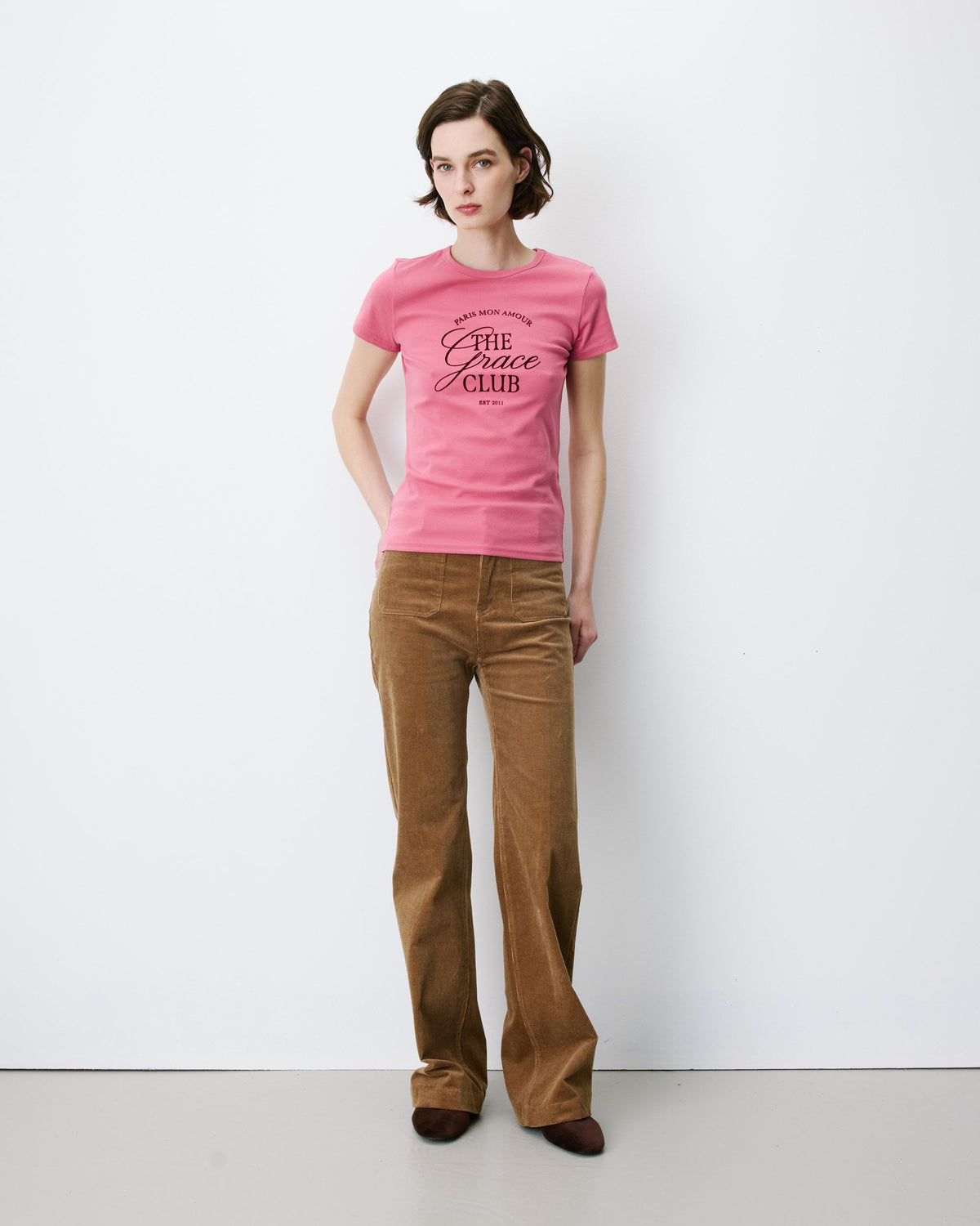 T-shirt col rond à message blush Amoris