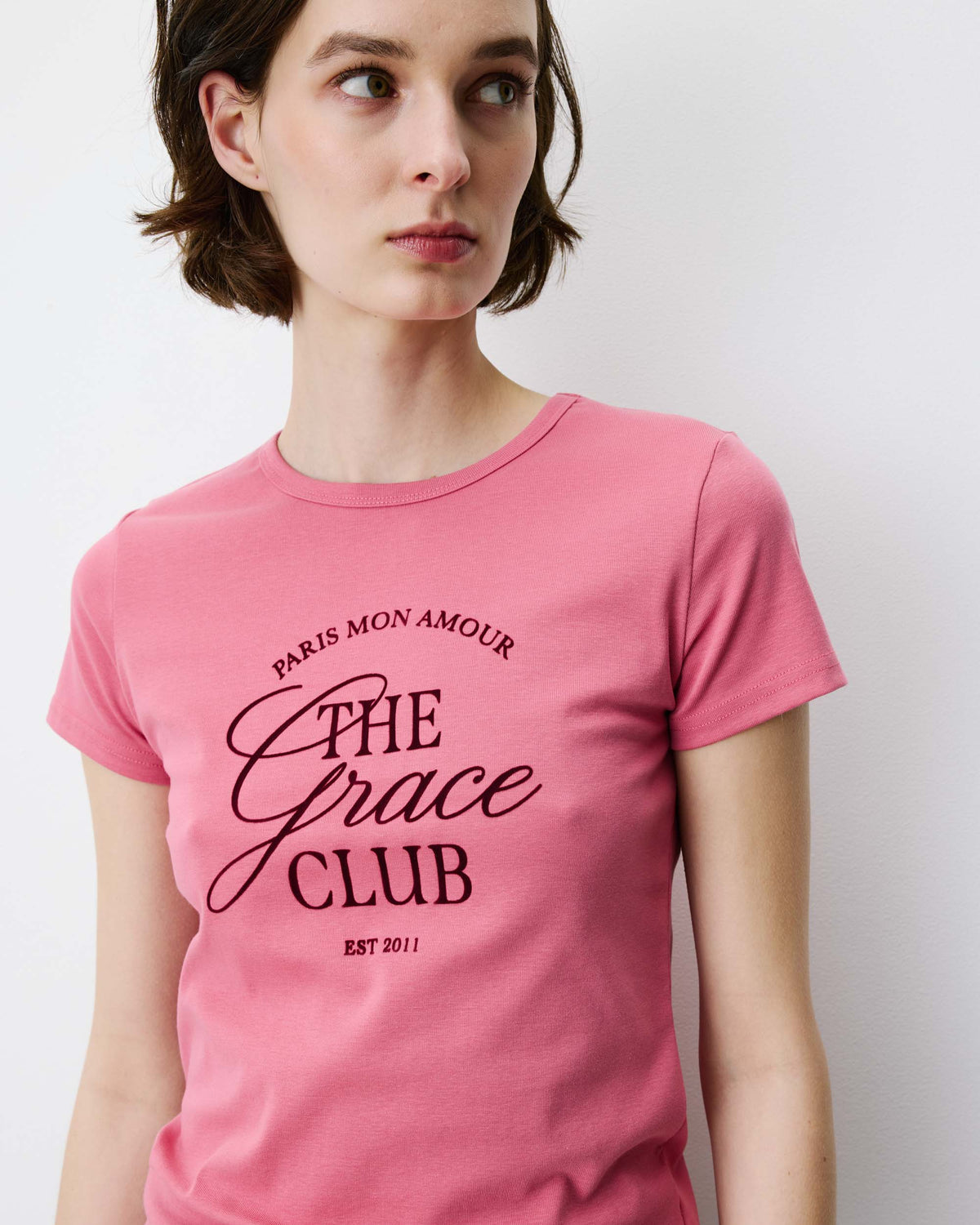 T-shirt col rond à message blush Amoris