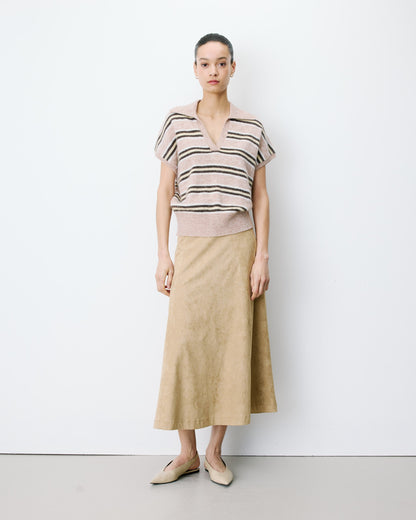 Pull rayé oversize col polo beige Aizen