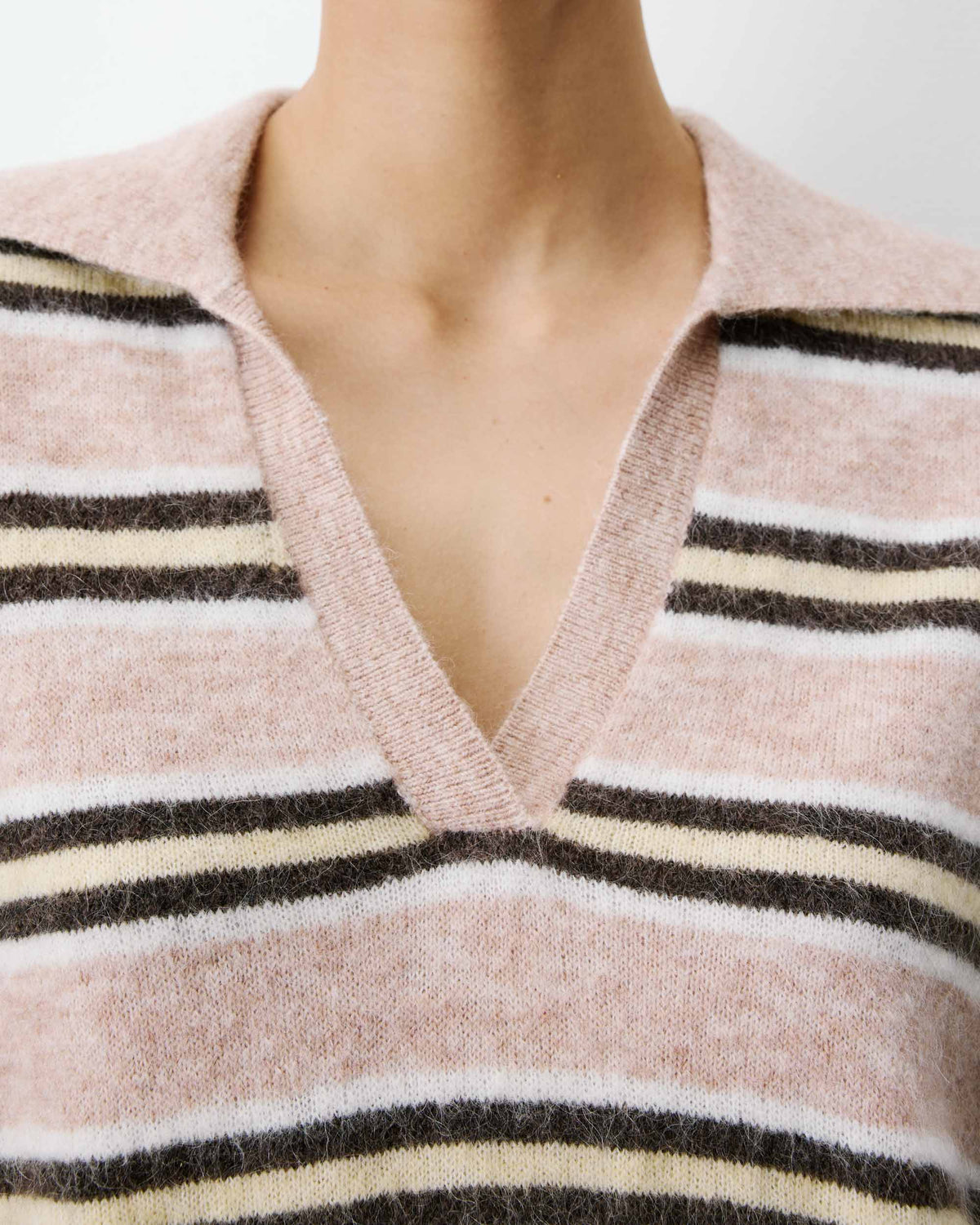 Pull rayé oversize col polo beige Aizen
