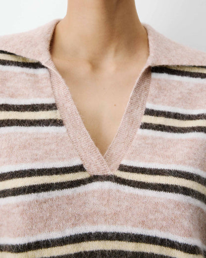 Pull rayé oversize col polo beige Aizen