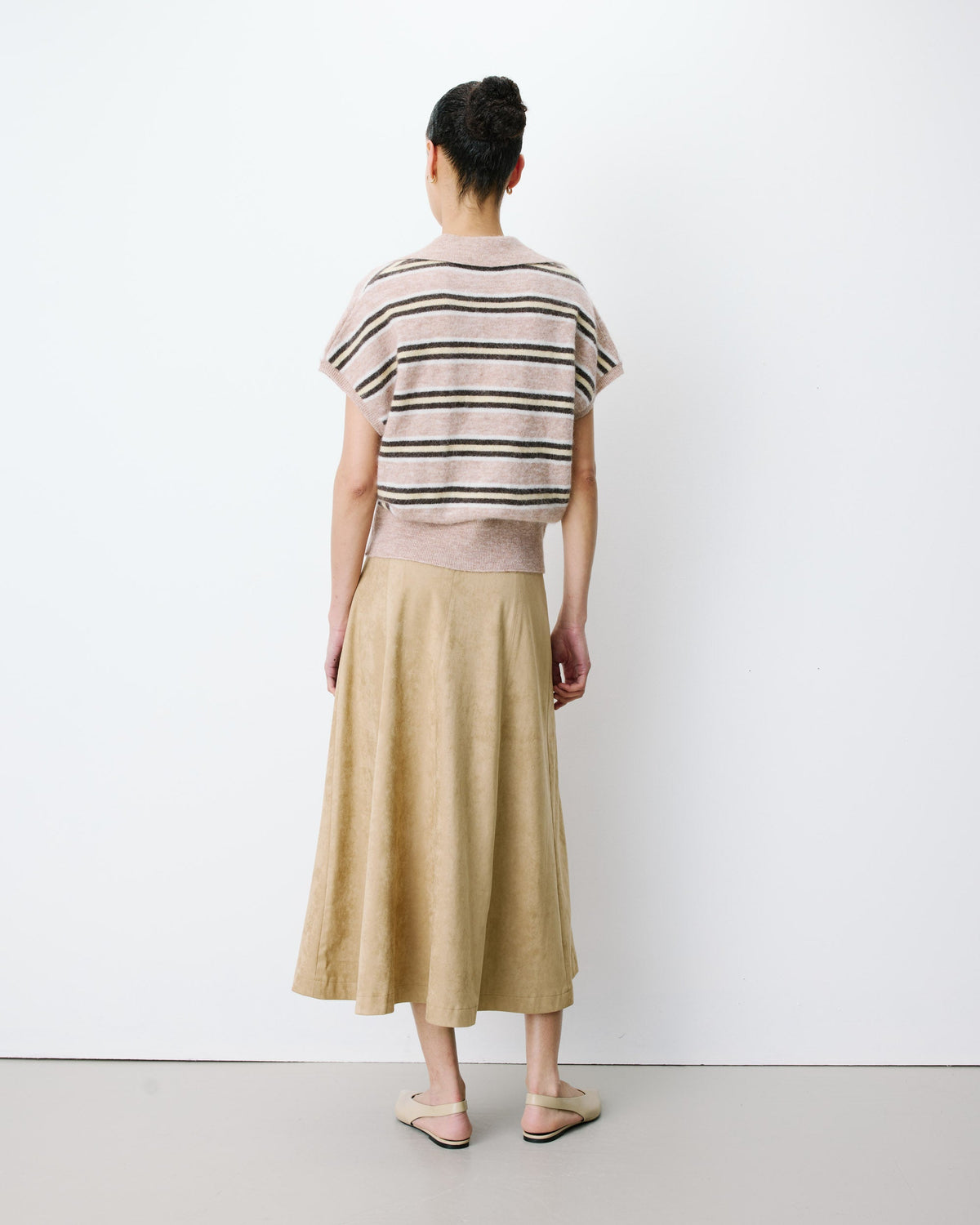 Pull rayé oversize col polo beige Aizen