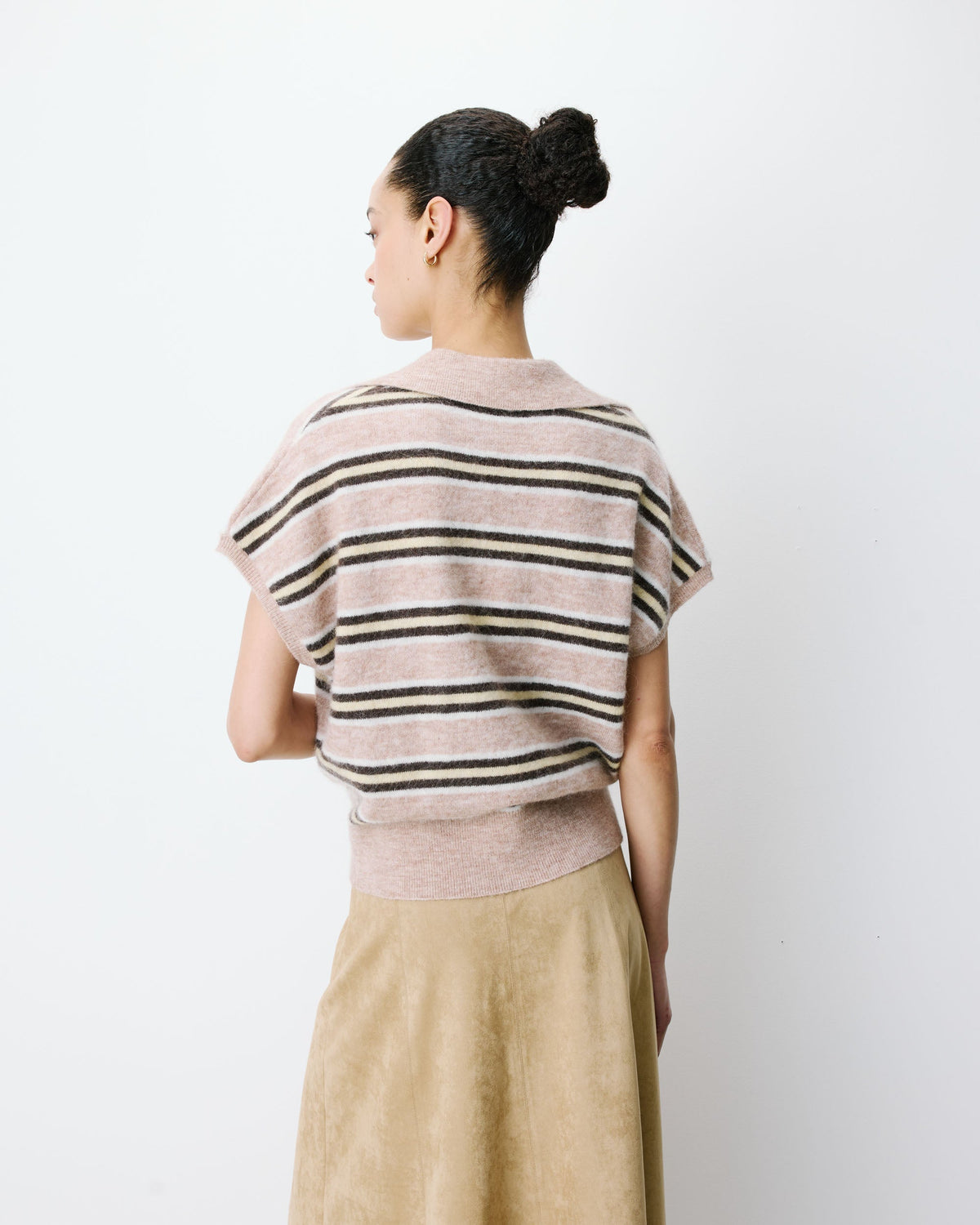 Pull rayé oversize col polo beige Aizen