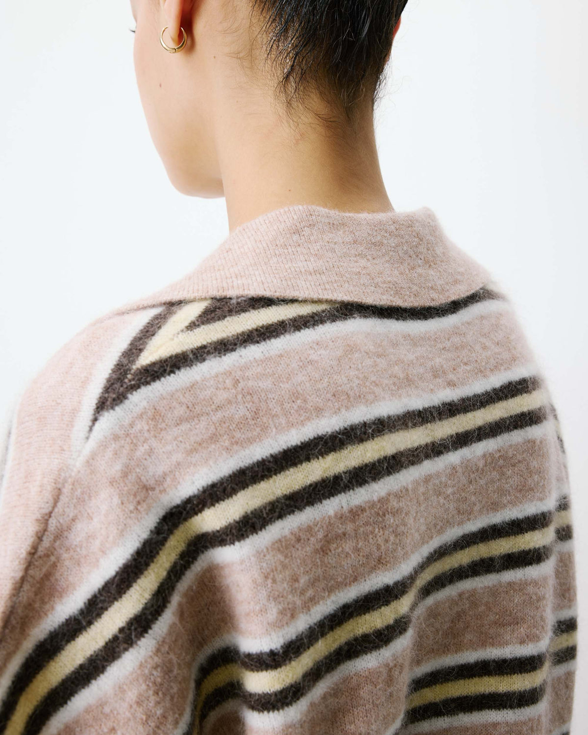 Pull rayé oversize col polo beige Aizen