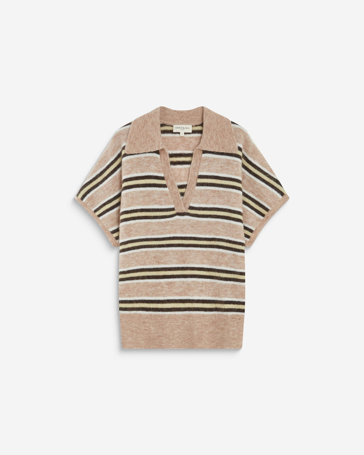 Pull rayé oversize col polo beige Aizen