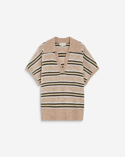 Pull rayé oversize col polo beige Aizen