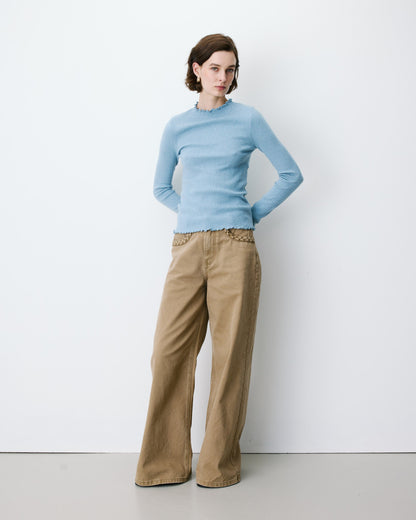 Pull ajusté en maille fine col montant bleuet Alino