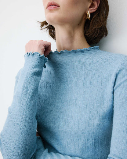 Pull ajusté en maille fine col montant bleuet Alino