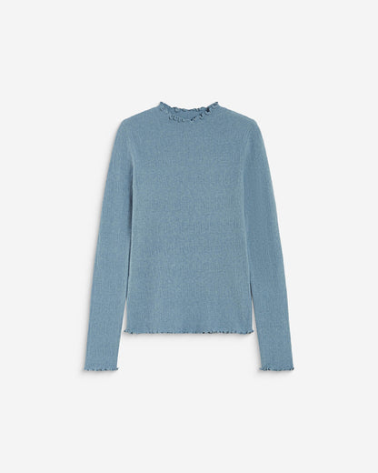 Pull ajusté en maille fine col montant bleuet Alino