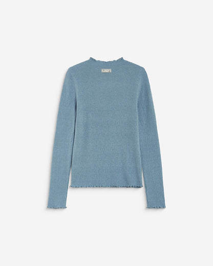 Pull ajusté en maille fine col montant bleuet Alino