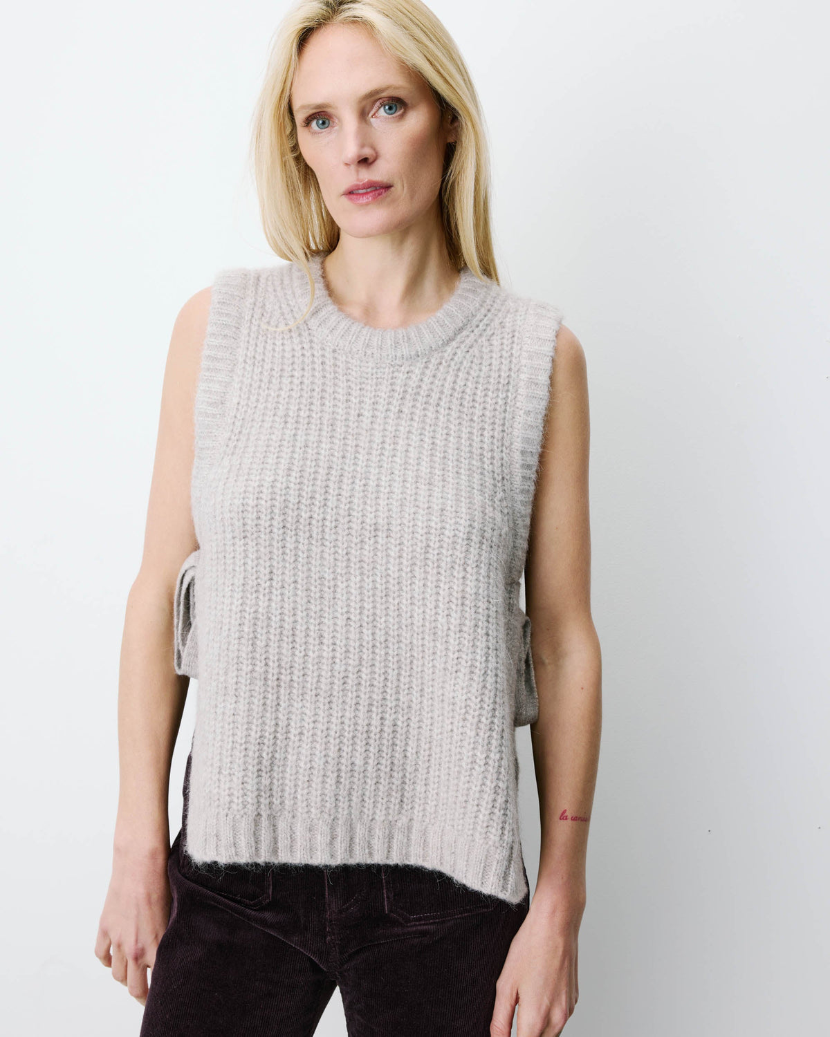 Pull sans manches en maille à nouer grege Argan