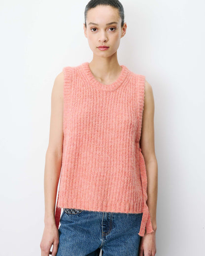 Pull sans manches en maille à nouer peche Argan
