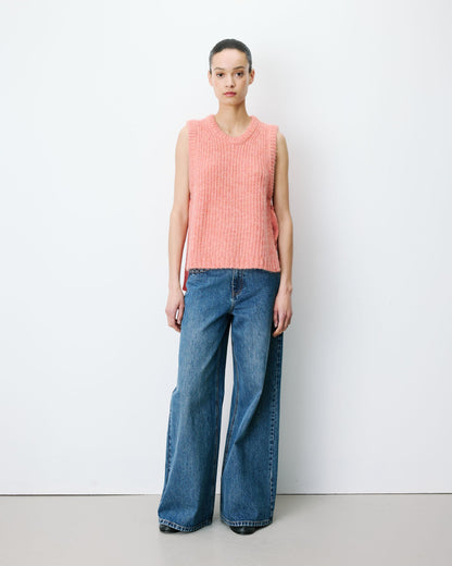 Pull sans manches en maille à nouer peche Argan