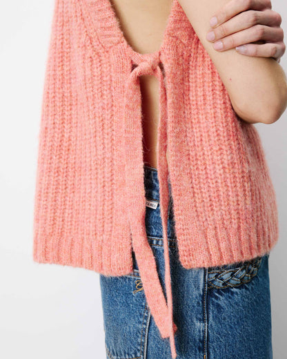 Pull sans manches en maille à nouer peche Argan