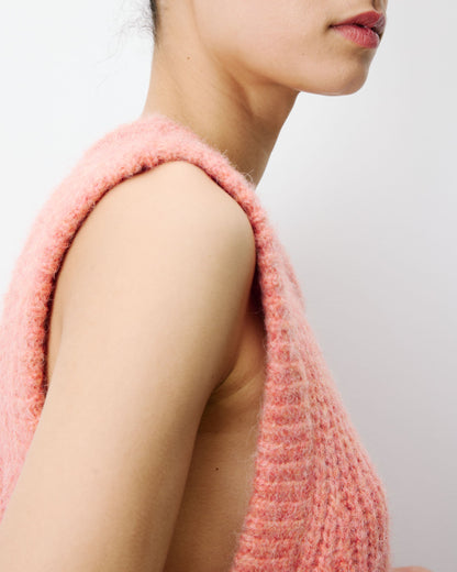 Pull sans manches en maille à nouer peche Argan