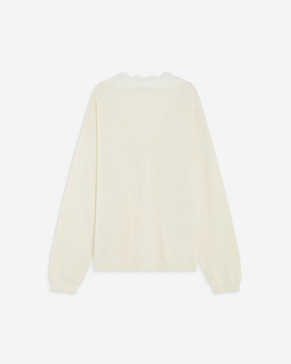Pull en maille à col V en dentelle ecru Augustin