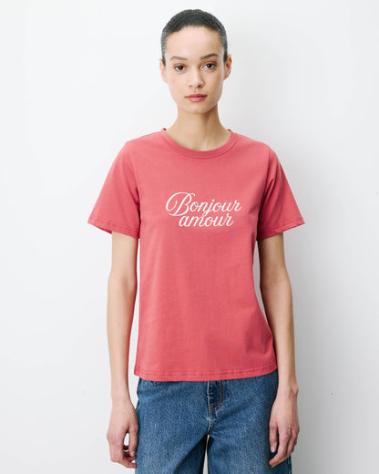 T-shirt en coton à message imprimé blush Amadis