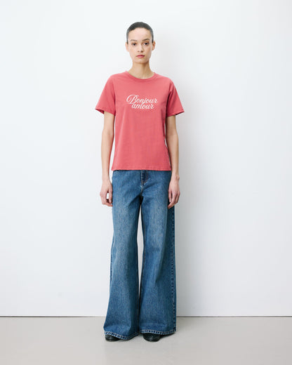 T-shirt en coton à message imprimé blush Amadis