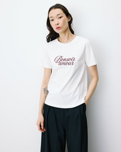 T-shirt en coton à message imprimé ivoire Amadis