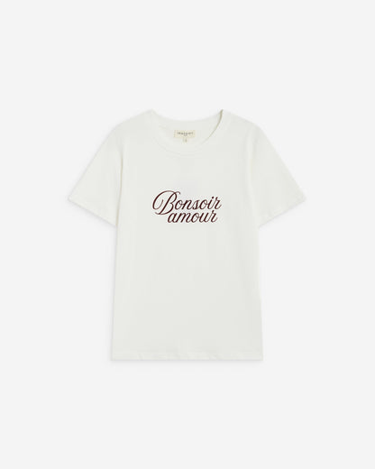 T-shirt en coton à message imprimé ivoire Amadis