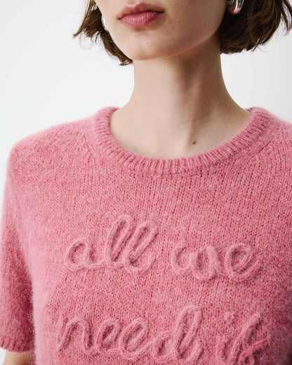 Pull manches courtes à message brodé blush Austyn