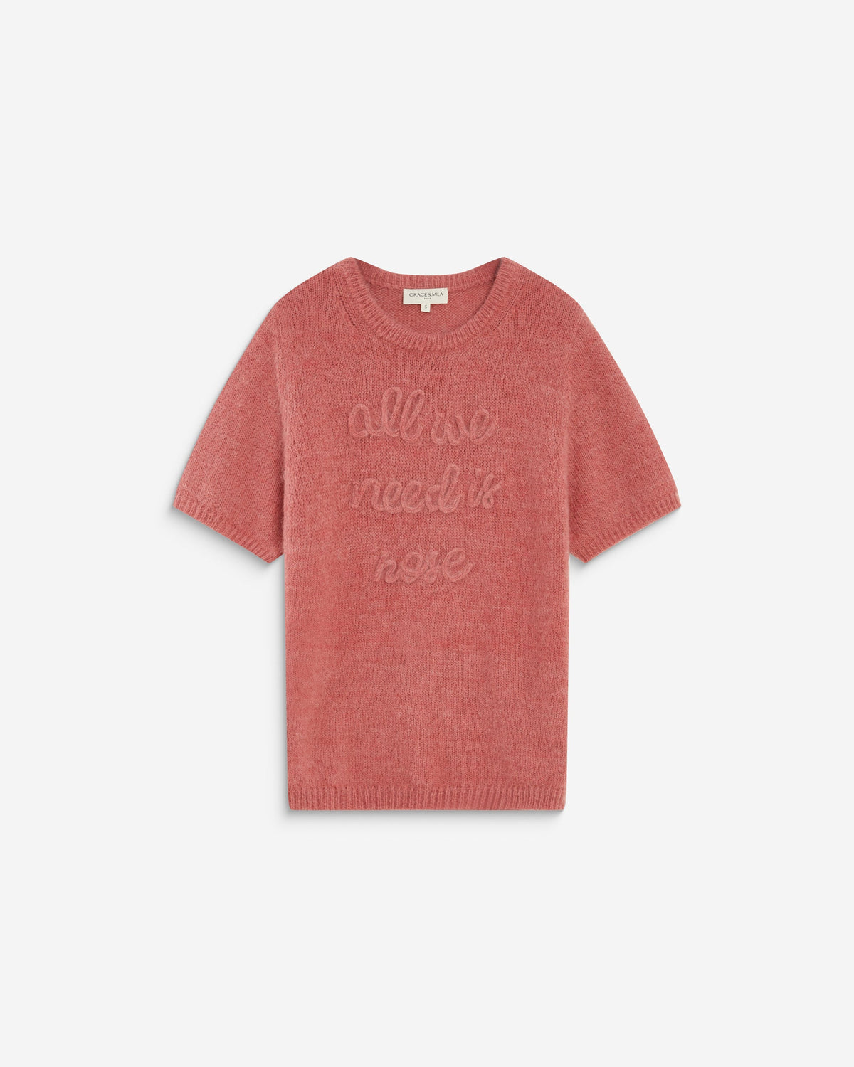 Pull manches courtes à message brodé blush Austyn