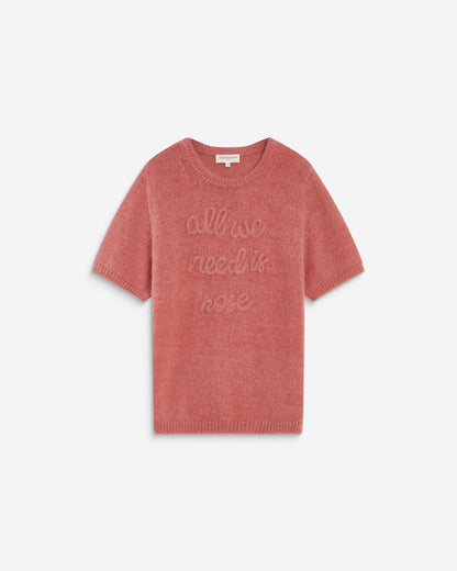 Pull manches courtes à message brodé blush Austyn