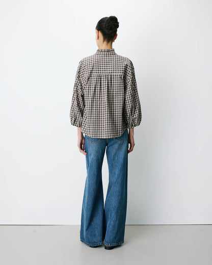 Blouse à carreaux manches bouffantes latte Adelie