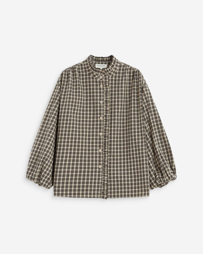 Blouse à carreaux manches bouffantes latte Adelie
