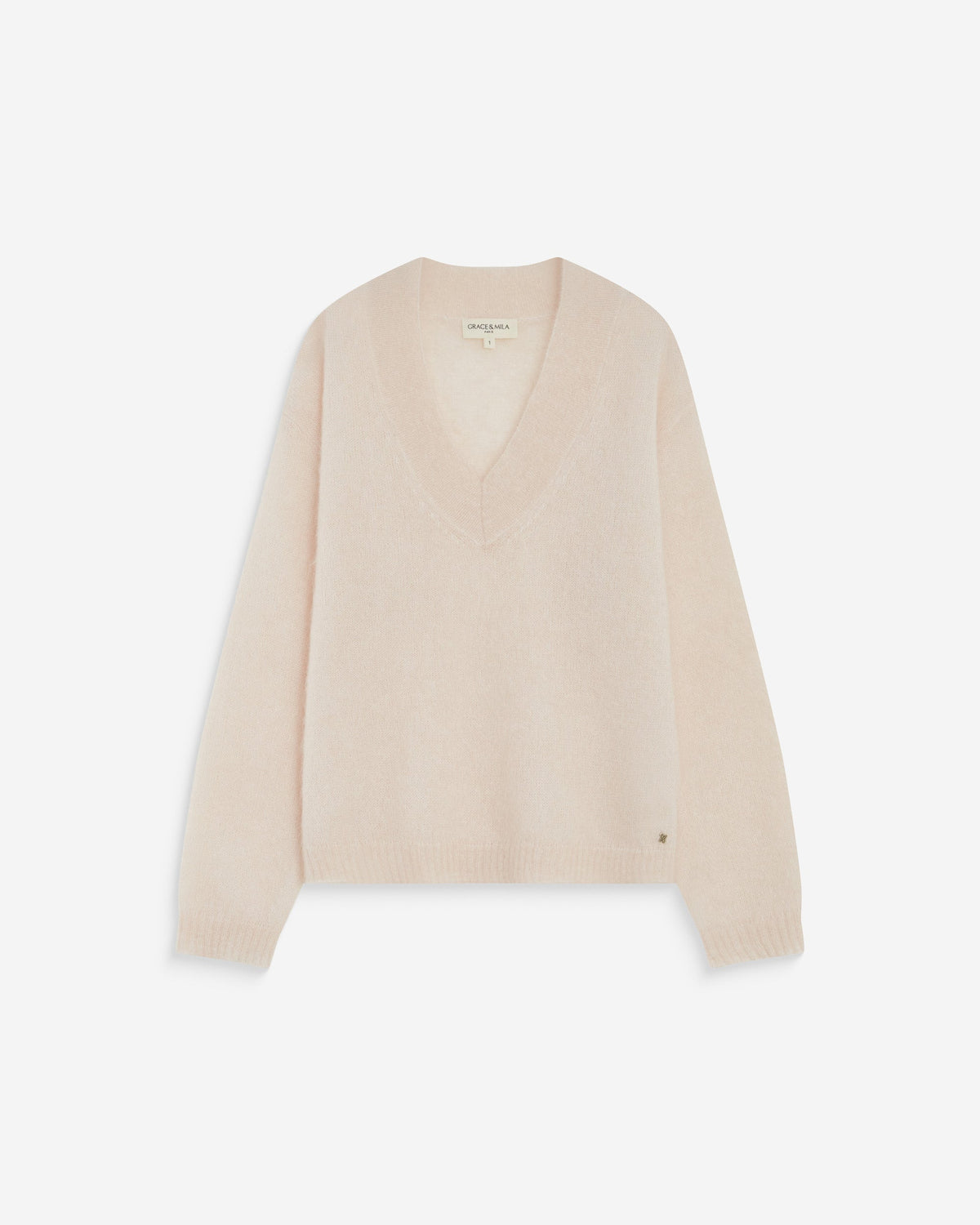 Pull large doux en mohair mélangé col V nude Adorable