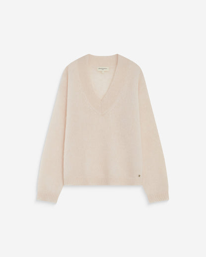 Pull large doux en mohair mélangé col V nude Adorable