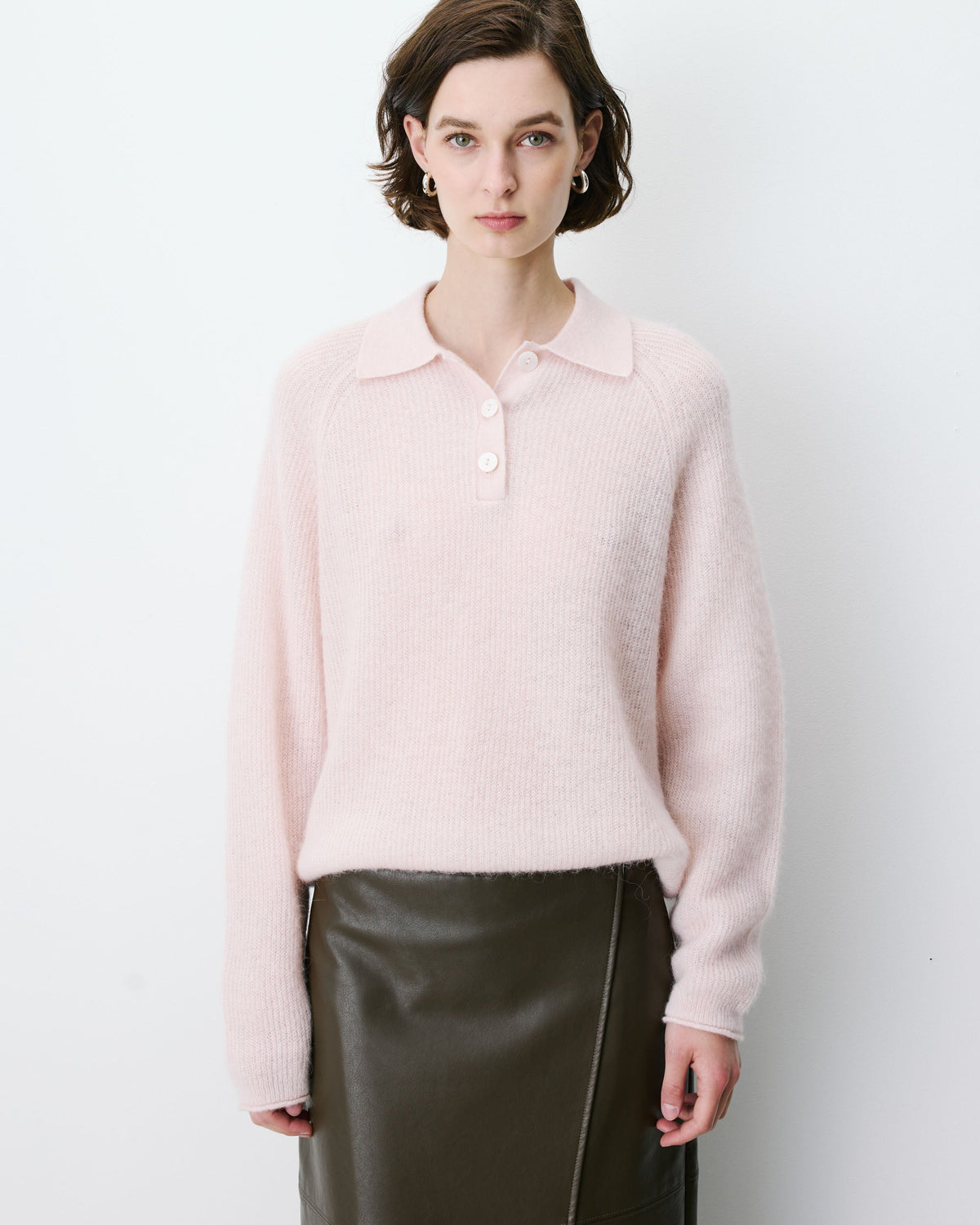 Pull polo en maille texturée boutonné nude Alevan